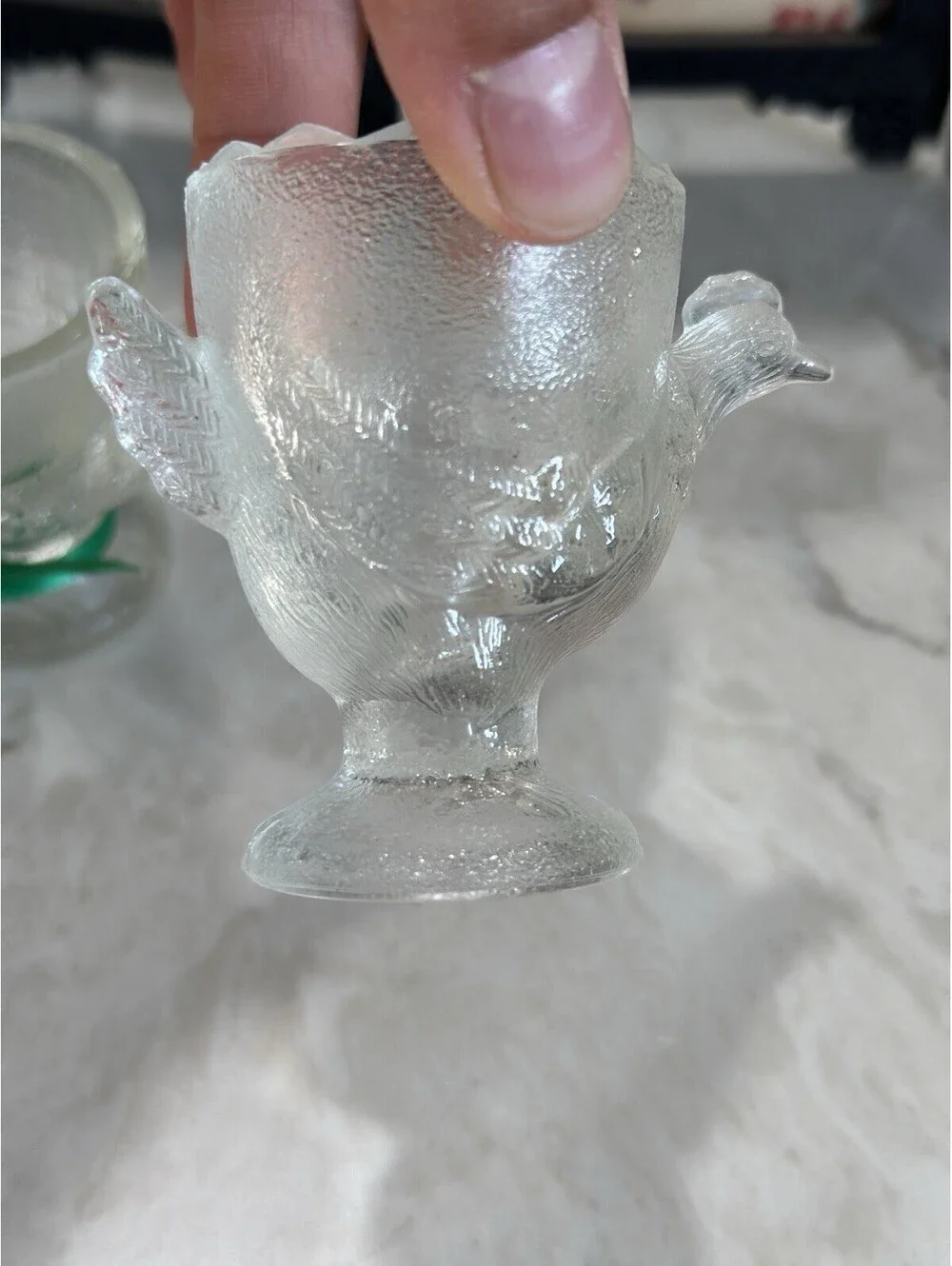 Mid Century Vintagepressed glass figural chicken egg cups Set Of 2